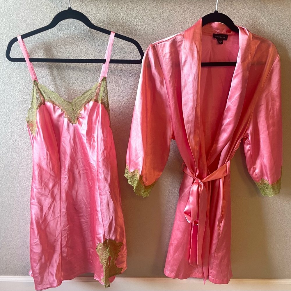 Jones New York Intimate Satin Silky Robe & Slip Gown Sleepwear Woman's S/M